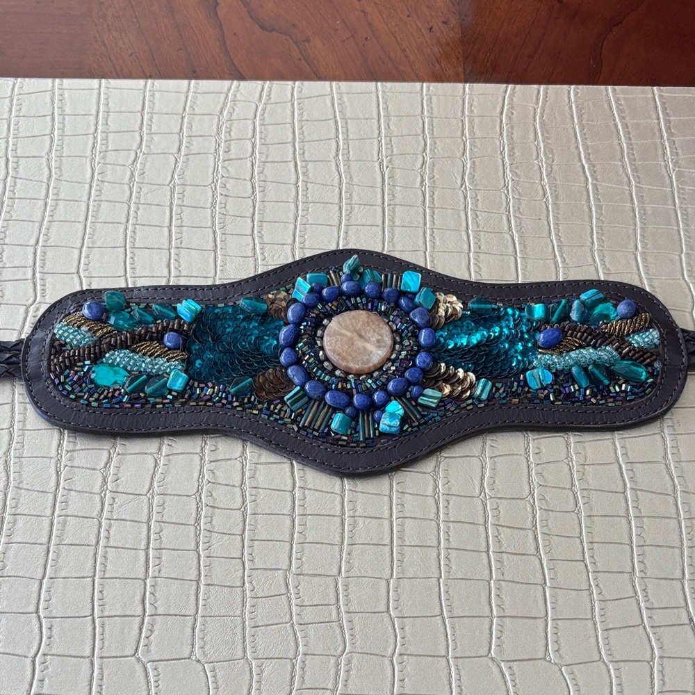 Embellished Turquoise Beaded Waist Belt - Women Accessories